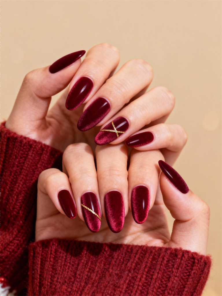 Christmas red velvet matte almond nails