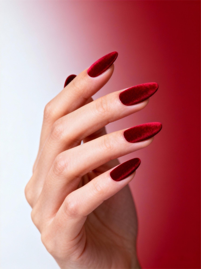 NO.3Christmas red velvet matte almond nails